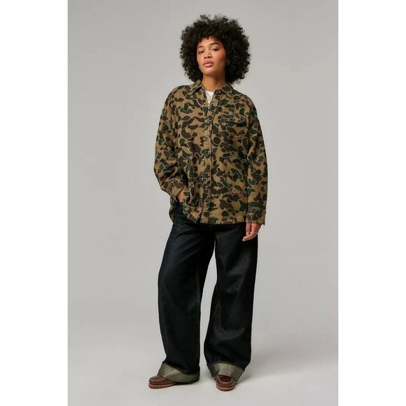 BDG Urban Outfitters Dani Flannel Shirt Tunic Top Buttondown Army Print S 283065 - Picture 2 of 8